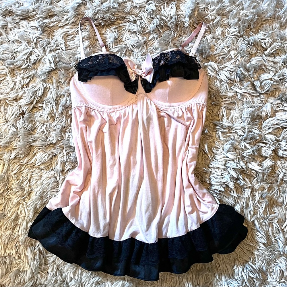victoria’s secret teddy with bows — black & pink, 36B